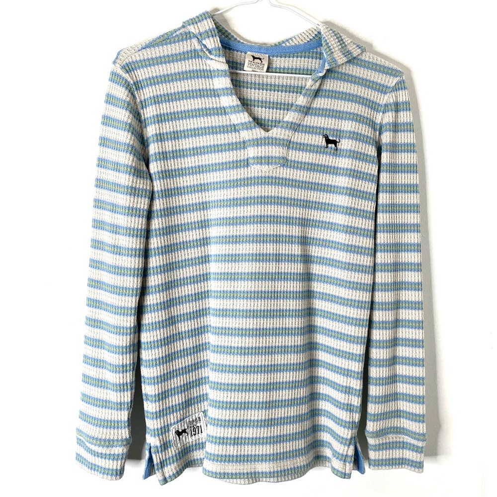 The Black Dog Green Blue Stripe Waffle Knit Hoodie